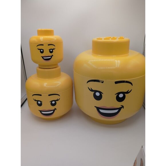 Lego Head Storage Girl Large Medium & Small Container - 3 Pieces - Picture 1 of 3